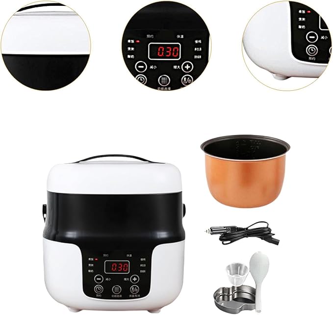 Travel Rice Cooker Rice Cooker for Car Meal Heater with Measuring Cup 2L Rice Cooker Electric Rice Cooker for Camping RV 12V to 24V(12V for Cars)