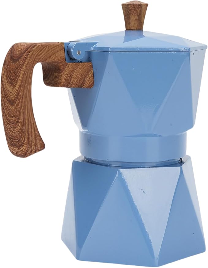 ZJchao Italian Coffee Maker Premium Anodized Aluminum Stovetop Coffee Pot Dual Valve Brewing Rich For Home Camping 2 Cup 16x16cm (Blue)