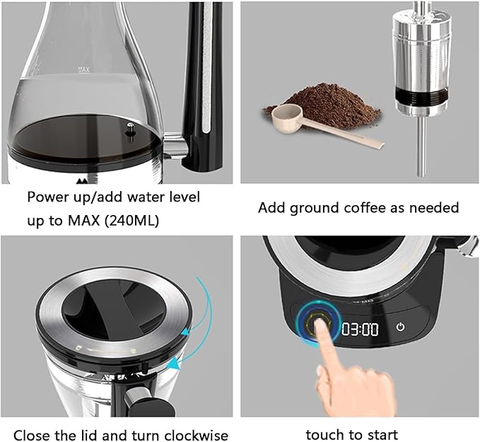 Syphon Vacuum Coffee Maker Glass Electric Siphon Pot 3 Adjustable Gears Intelligent Heat Preservation 240ml Capacity for Use At Home Coffee Shops Offices &amp Other Places