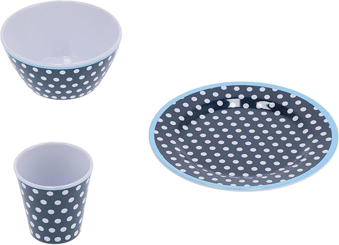12Pcs Dark Blue Dot Melamine Dinnerware Set Durable Tableware with Cups Salad Bowls Plates for Home Restaurant Use Chip and Heat Tolerant Dishware