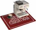 Coffee Mat for Counter Merry Christmas Rustic Red Wood Grain Absorbent Hide Stain Coffee Bar Mat Non-slip Coffee Bar Accessories Kitchen Drying Mat Fit Under Coffee Maker Espresso Machine