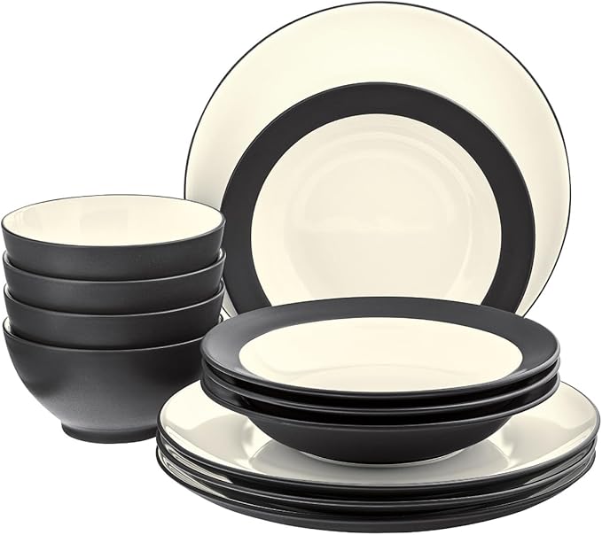 Noritake Colorwave Graphite 12-Piece Coupe Dinnerware Set Service for 4