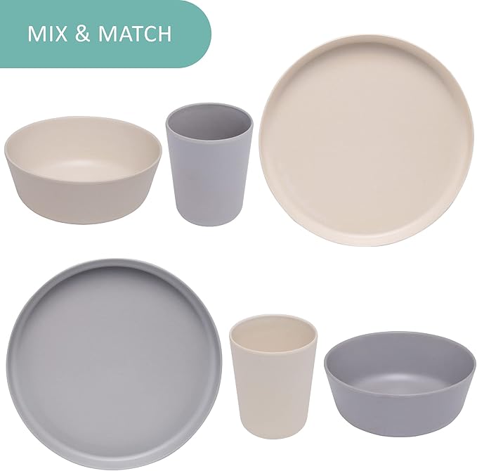 Home STRB-BF12W-12 Stephan Roberts Bamboo Dinnerware Set Eco-Friendly Bamboo Fiber Dinnerware 12 PC (Cereal Bowls Unbreakable Plates Cups)