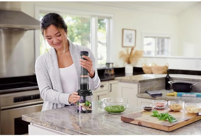 BLACK+DECKER Kitchen Wand Cordless Immersion Blender 4 in 1 Multi Tool Set Hand Blender with Charging Dock Grey (BCKM1014K01)