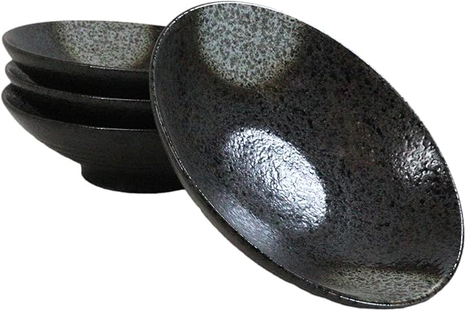 Ebros Gift Artistic Charcoal Grey Tone Hakumu Collection Dinnerware Serveware Kitchenware Set Asian Japanese Restaurant Supply (Pack Of 4 Large Ramen Soup Dinner Bowl 36oz)