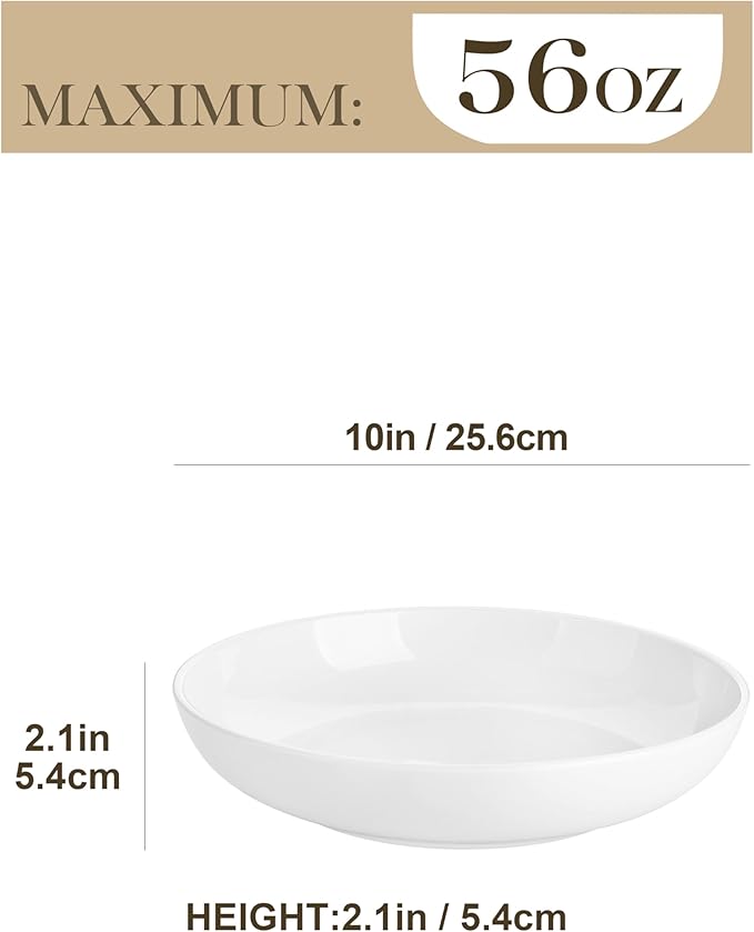 MALACASA 18 Pieces Porcelain Dinnerware Set Bundles 10 Large Pasta Bowls 56 OZ White Set of 4