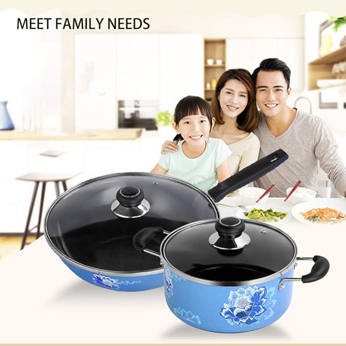 Cookware SetInduction Frying Pan and Saucepan Set with Lids Stay Cool HandlesPan Set 2 PieceCan be Used for Gas and Induction Cooker woks lid