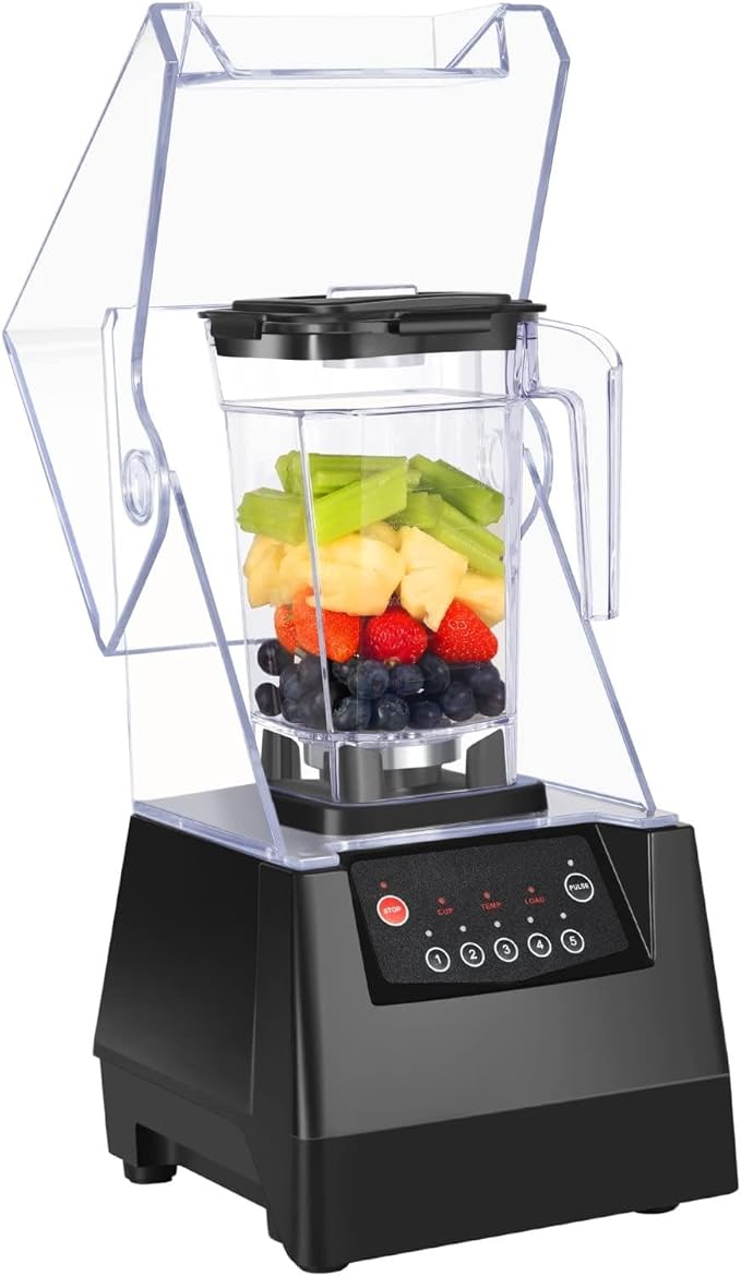 2L Commercial Blender Smoothie Maker Electric Stand Mixer 17000rpm Blade Ice Crusher with Sound Enclosure 5 Presets Silent Broken Wall Cooking Machinefor Smoothie Fruits