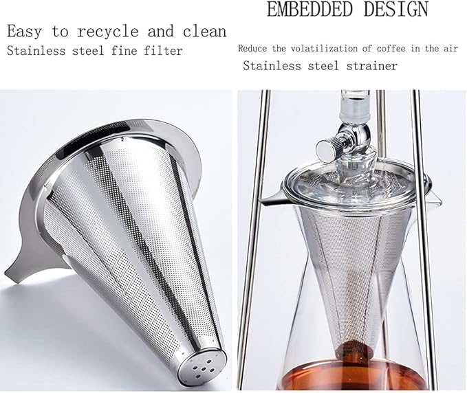 Habiba Iced Drip Coffee Maker Modern Cold Brew Coffee Maker Home Siphon Coffee Maker with Stainless Steel Filter Adjustable Water Flow Iced Tea Maker Reusable