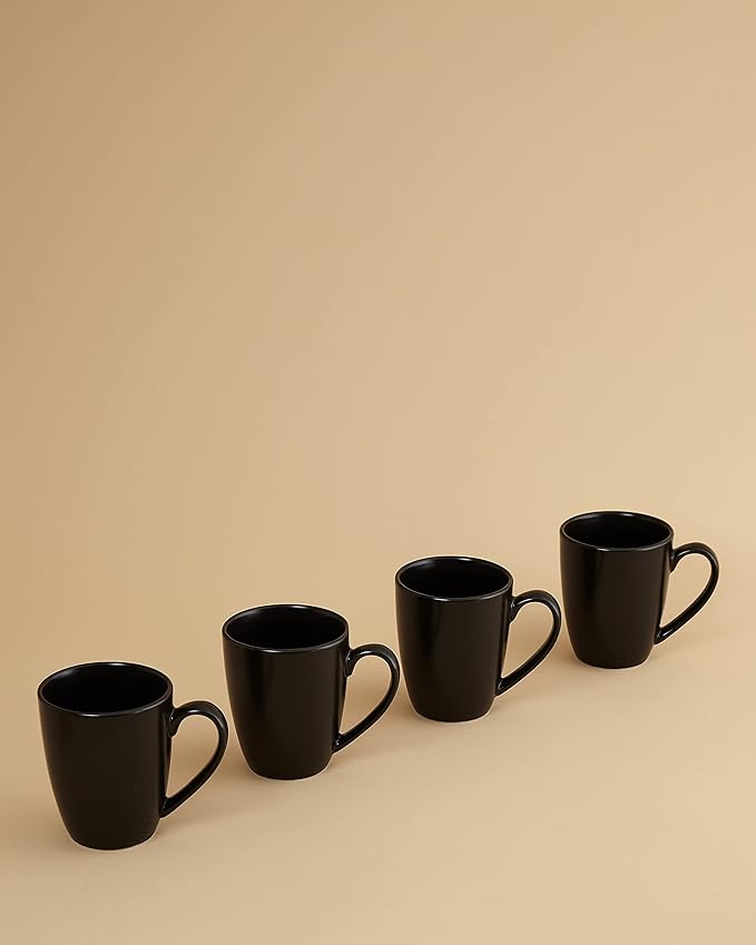 Euro Ceramica Euro Essential Collection 16 Piece Dinnerware Set Service for 4 Solid Semi-Matte Black