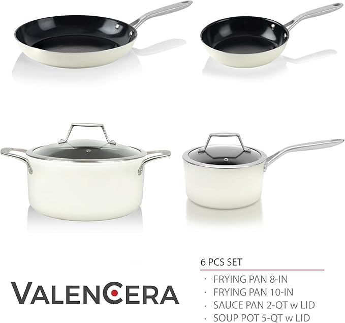 TeChef ValenCera Collection | Ceramic Nonstick Cookware Set Free of PFAS PTFE PFOA Made in Korea (6-Piece Set)