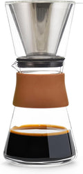 GROSCHE Amsterdam Glass Pour Over Coffee Maker - Single Cup Manual Dripper Brewer w/Removable Glass Top &amp Permanent Stainless Steel Filter - 27.6 fl oz - Ideal for Home Camping &amp On-the-Go B