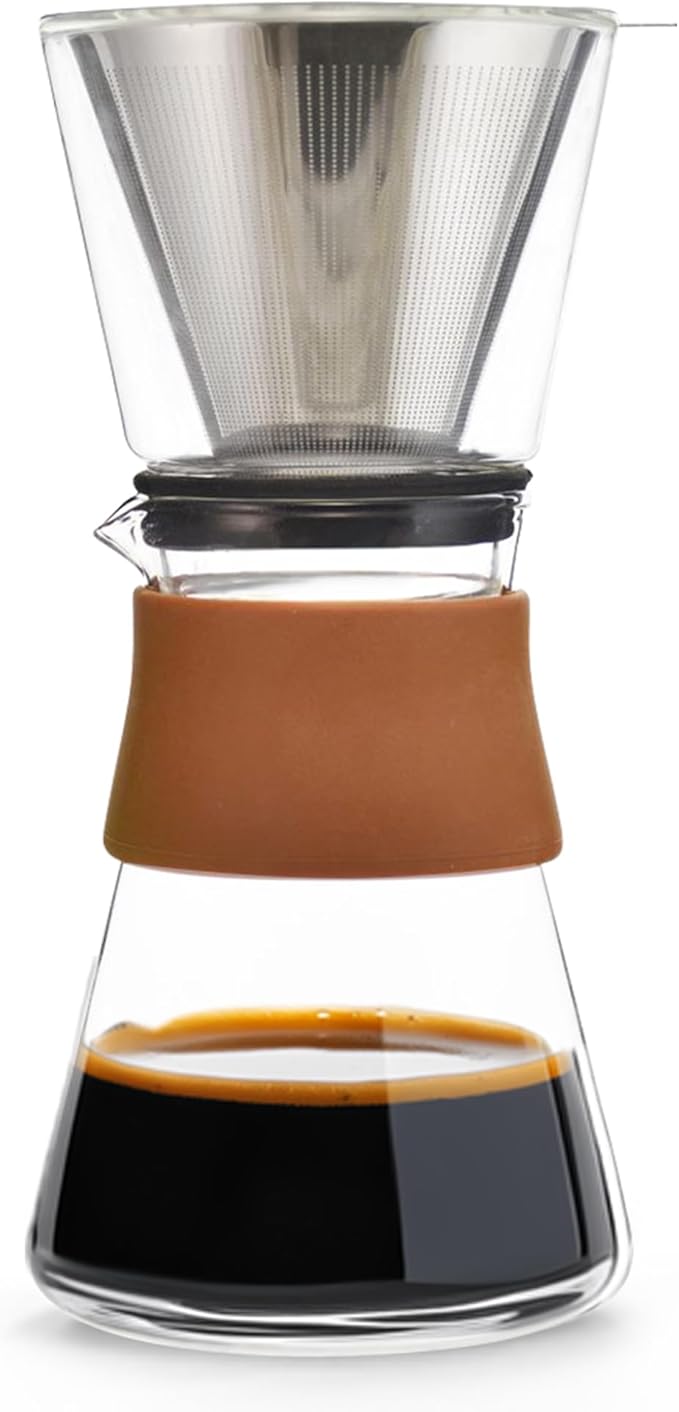 GROSCHE Amsterdam Glass Pour Over Coffee Maker - Single Cup Manual Dripper Brewer w/Removable Glass Top &amp Permanent Stainless Steel Filter - 27.6 fl oz - Ideal for Home Camping &amp On-the-Go B