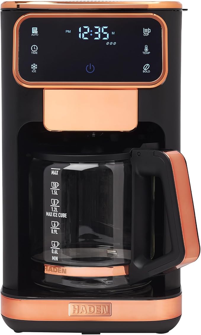Haden Dual Brew 12 Cup Hot and Iced Coffee Maker with 120 Minute Keep Warm Delay Brew Adjustable Strength Programmable Clock and Anti Drip Black