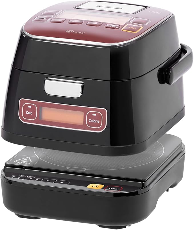 2-in-1 Rice Cooker and Induction Cooktop Burner 3-Cup (Uncooked) / 6-Cup (Cooked) and Warmer Portable and Compact IH Cooktop with Calorie Counter and Timer 7 Cooking Modes