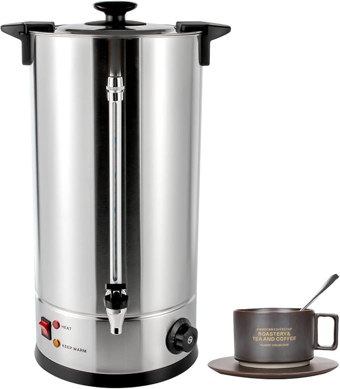 Large Commercial Coffee Urn Percolate Coffee Maker with Temperature Control and DisplayPremium Stainless Steel Hot Water Dispenser for Commercial and Party1400W (25L) Silver Black