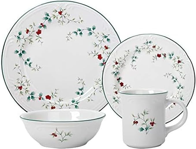 Pfaltzgraff 5072007 Winterberry Holiday 16 Piece Dinnerware Set Service for 4 White