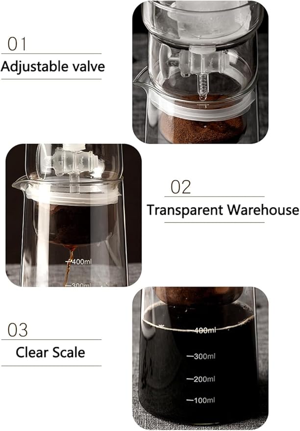 13.5OZ Cold Brew Coffee Maker High Borosilicate Glass Ice Drip Coffee Brewer Adjustable Outlet Drip Speed Constant Pressure Brewing