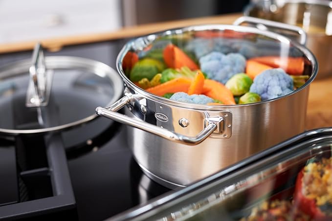 Rösle EXPERTISO Cookware Collection 6.3 in. Stainless Steel High Casserole Pot with Glass Lid
