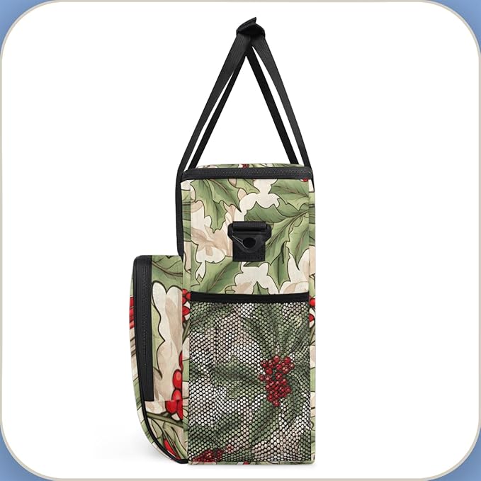 Christmas Flowers Coffee Maker Carrying Bag Glitter Flowers Travel Storage Bag Compatible with K-Mini or K-Mini Plus Single Serve Coffee Brewer Carrying Case with Multiple Pockets &amp Shoulder Str