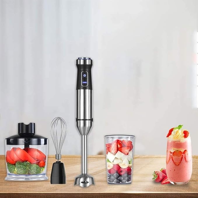 1100 Watt Multi-Speed Immersion Hand Blender 4-in-1 Multi-Purpose Handheld Blenderwith 500ml Food Grinder 800ml Container Egg Whisk Smoothies Sauces and Soups - Multi-Purpose