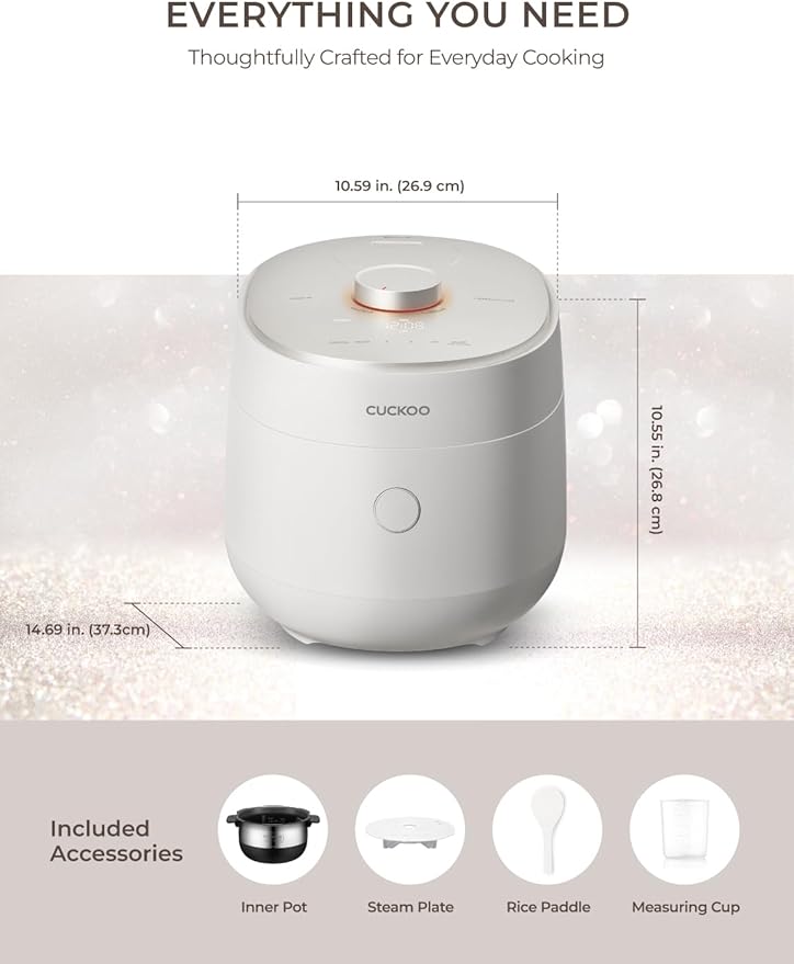 CUCKOO Twin Pressure Rice Cooker 6-Cup Uncooked / 12-Cup Cooked with Induction Heating Technology Silent Pressure System Open Cooking Mode Dynamic Display Eco Inner Pot White (CRP-OHTR0609FW)