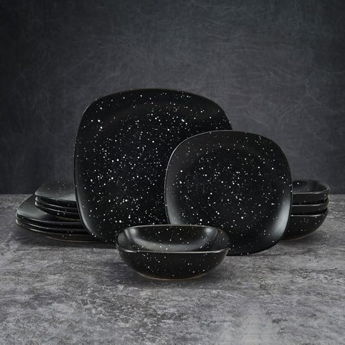 12-piece Stoneware Square Dinnerware Set Speckle Glaze Dish Ceramic Dishes To Eat Plates Dinner Sets Bar