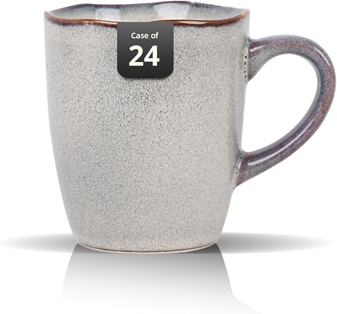 Organic Shape Highland Ceramic Mug 24pcs 12oz Handmade Reactive Glaze Stoneware Coffee Mug with Wavy Edge for Kitchen Microwave &amp Dishwasher Safe Scratch Resistant-grey