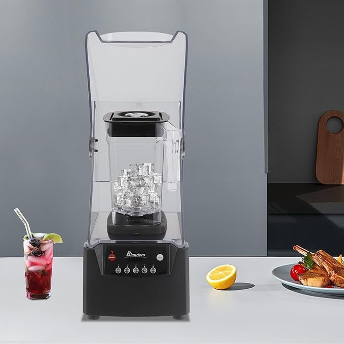 1.8L Professional Commercial Blender 2600W Heavy-Duty Blender Machine with Shield Quiet Sound Enclosure Electric Countertop Fruit Juicer Maker Mixer Smoothies