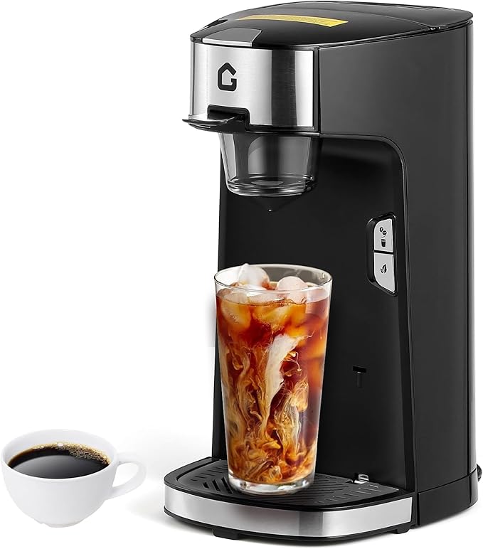 Single Serve Coffee Maker for Coffee Pods&amp Ground Coffee 1300W One-Touch Coffee Machine Fast Brew 8-12 oz Compact for Office Kitchen Apartment Dorm Travel Black