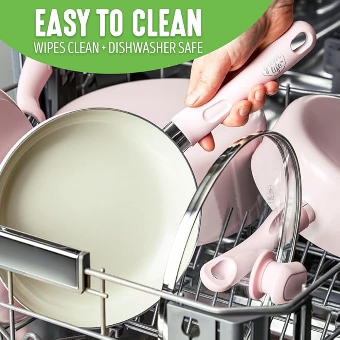 Healthy Ceramic Nonstick Cookware Pots and Pans Set 14 Piece PinkKitchen Accessories