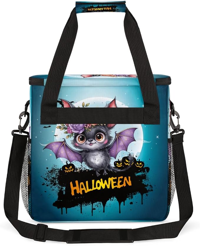 Halloween Bats Flower Moon Coffee Maker Carring Bag Travel Carrying Storage Tote Bag Compatible with Keurig K-Mini or K-Mini Plus Portable Single Serve Coffee Brewer Case with Pockets for K-cup Pods