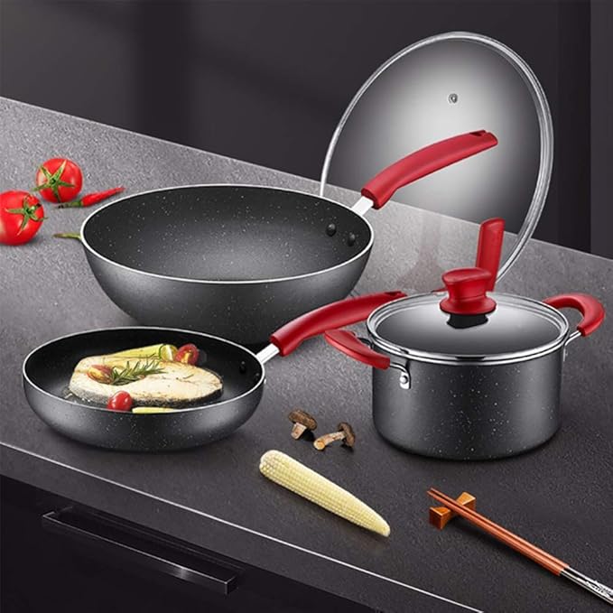 Cookware Set 3 Pieces Nonstick Pots and Pans Induction Saucepan Chemical-Free Kitchen Sets with Stay-Cool Handle Frying Pan Stir Fry PanStock Pot Saute Pans