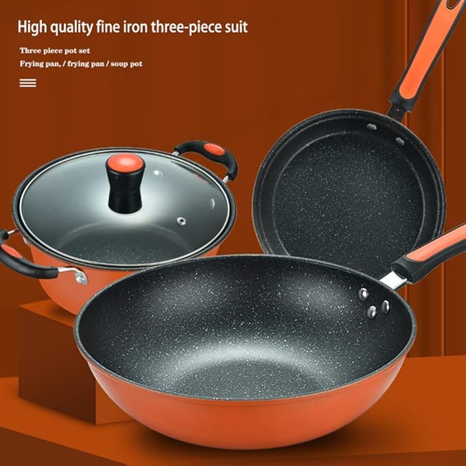 Nonstick Cookware Set 3 PiecesInduction Pots and Pans Sets Induction Frying Pan Chemical-Free Kitchen Sets with Stay-Cool Handle Saucepan Stock Pot Skillet Stone Set