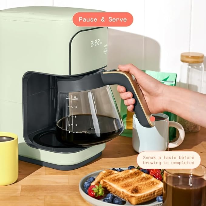 Programmable 12-Cup Coffee Maker with Touch Controls Auto Brew Timer Reusable Filter Large Glass Carafe Premium Countertop Coffee Machine (Green)
