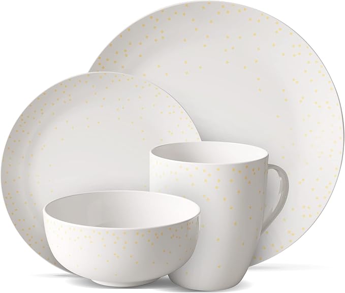 Safdie &amp Co. - Diamond Confetti Plates and Bowls Sets Modern Dinnerware Set Kitchen Dinnerware Sets Indoor and Outdoor Plates 16-Piece Kitchen Plates and Bowls Set with Mugs Dishwasher Safe