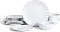 Earth &amp Clay Phoenix 12-Piece Stoneware Dinnerware Set Plates and Bowls Set Dishwasher and Microwave Safe Dish Set for 4 White
