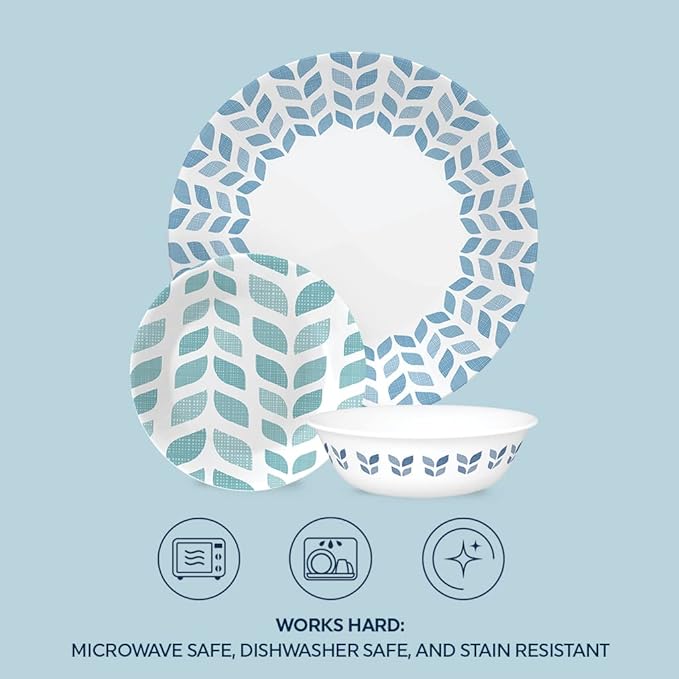 Corelle Global Collection Vitrelle 18-Piece Dinnerware Set Triple Layer Recycled Glass Lightweight Eco-Friendly Round Plates and Bowls Set Northern Pines