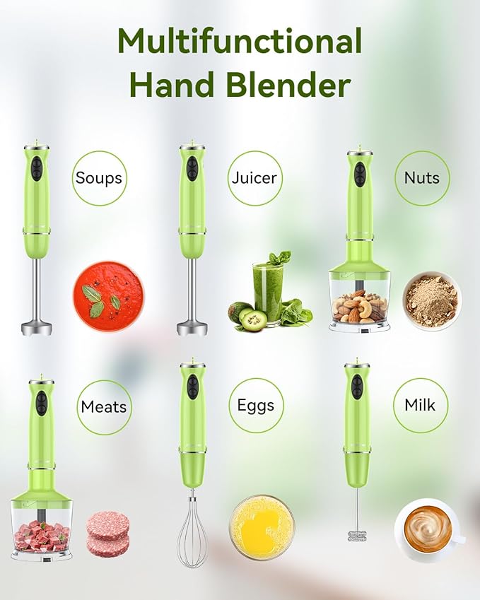Immersion Blender Handheld 5 in 1 Hand Blender 1000W Hand Mixer Stick BPA-Free 12 Speed Handheld Blender with Mixing Beaker Chopper Whisk and Milk Frother for Soup Smoothies Sauce Baby Food