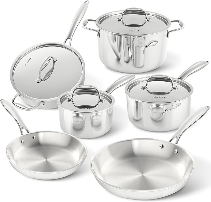 Duxtop Whole-Clad Tri-Ply Stainless Steel Induction Cookware Set 10PC Kitchen Pots and Pans Set