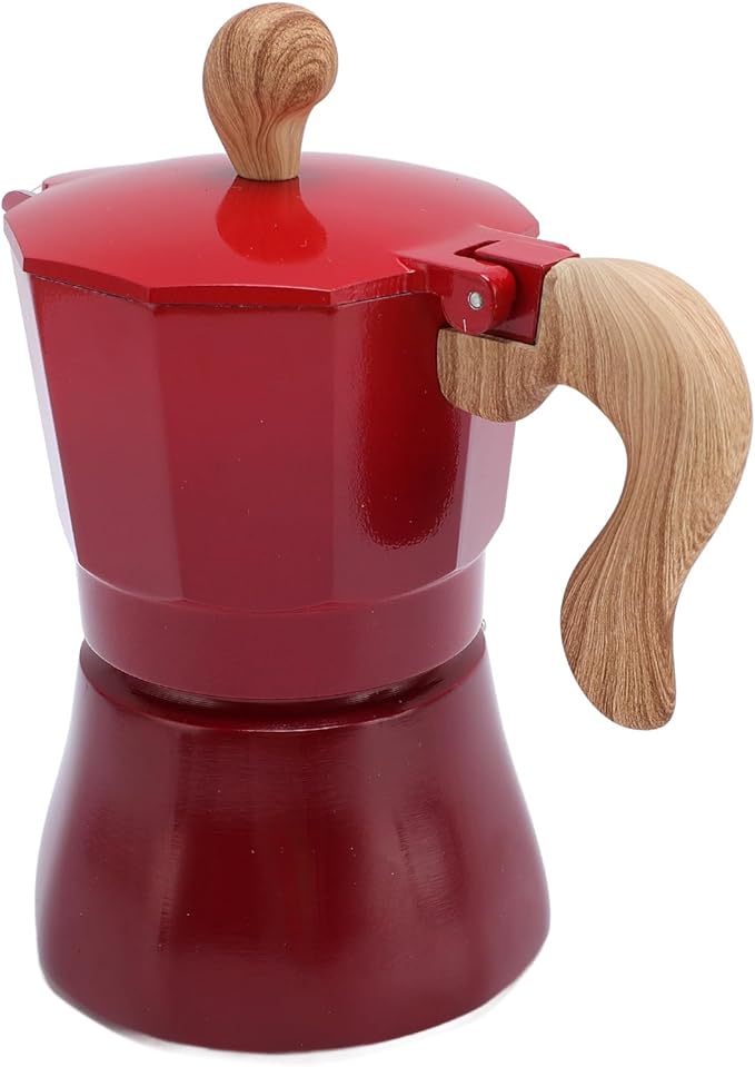 JTLB Italian Coffee Maker 150ml Single Valve Coffee Pot with Coffee Distributor Spoon Paper Filter 3 Cups (Gradient Red)