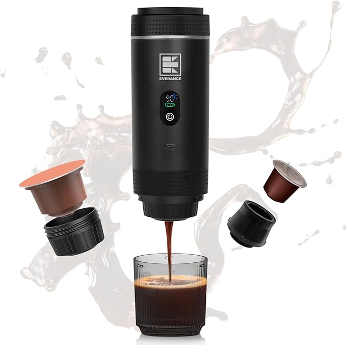 Portable Electric Espresso Machine Travel Coffee Maker Brewer Compatible with Ground Coffee &amp NS Capsules (Black with LCD Screen)