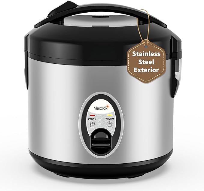 Stainless Steel Rice Cooker with Steamer 4-Cup Uncooked (1.0L)/8-Cup Cooked Electric Grain &amp Vegetable Cooker Auto Keep Warm for Oatmeal Soups &amp Multicooking