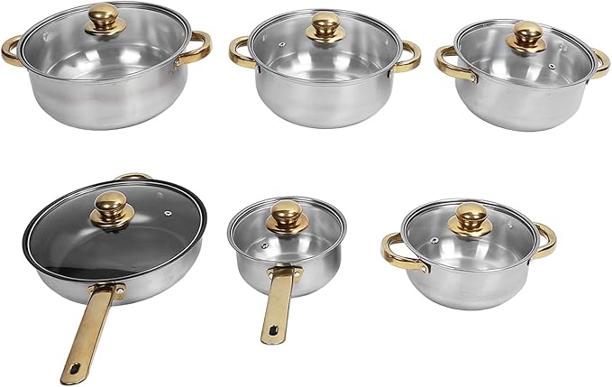 Cookware Set Stainless Steel Rustproof Stick Proof Pan Pot Set for Home Kitchen Restaurant Multi Functional Kitchen Pot Pan Set for Home (Without Kettle)