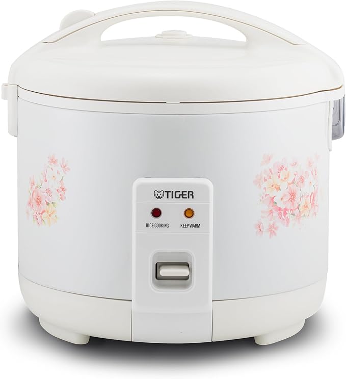 Tiger JNP-1500-LF 8 Cup Capacity White Rice Cooker with Non-Stick Inner Pot Retractable Power Cord and Keep Warm up to 12 hours (Flower)