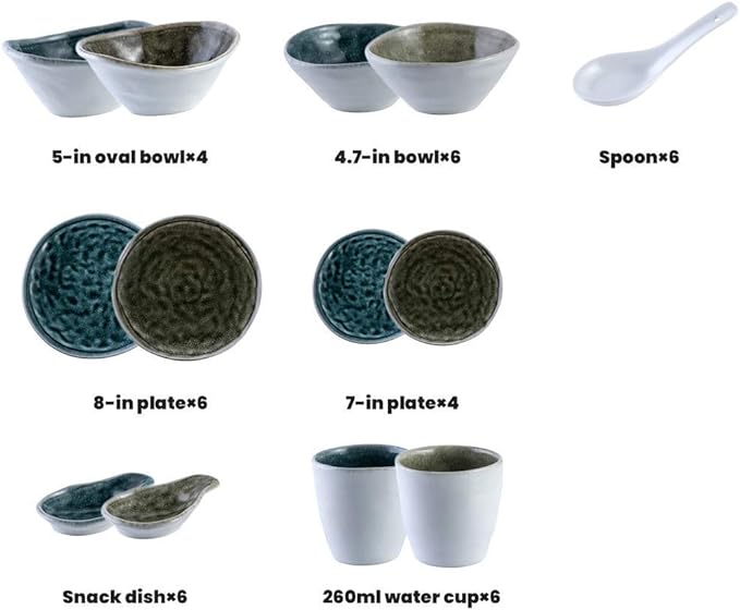 Ceramics Dinnerware Set 38 Pieces Kiln Change Glaze Plates and Bowls Sets for Restaurant/Irregular Edges Porcelain Dinner Set Microwave Safe