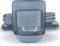 Famiware Ocean Square Plates and Bowls Sets for Kitchen 16-Piece Dinnerware Sets for 4 Reactive Glaze Blue