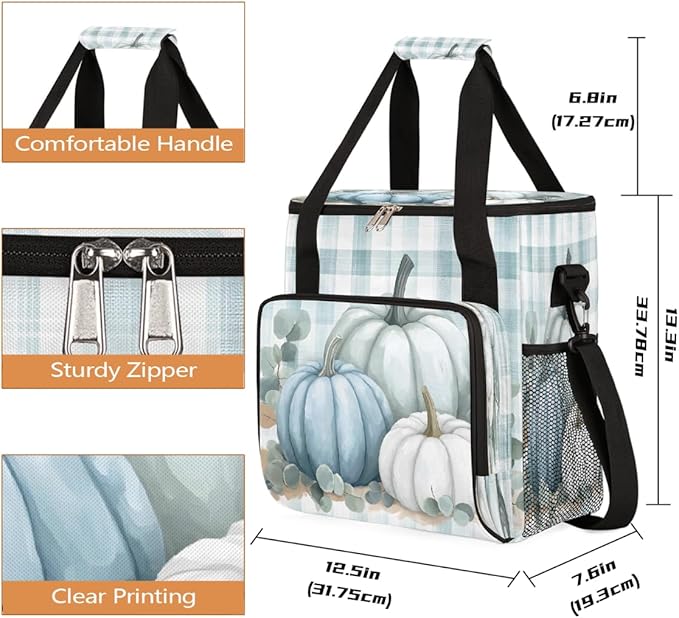 White Pumpkin Stripes Coffee Maker Carring Bag Travel Carrying Storage Tote Bag Compatible with Keurig K-Mini or K-Mini Plus Portable Single Serve Coffee Brewer Case with Pockets for K-cup Pods