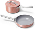 Caraway Mini Cookware Set - Non-Stick Ceramic Fry Pan (1.05 qt 8) &amp Sauce Pan (1.75 qt) - Non Toxic PTFE &amp PFOA Free - Oven Safe &amp Stovetop Agnostic (Gas Electric &amp Induction) - Pe