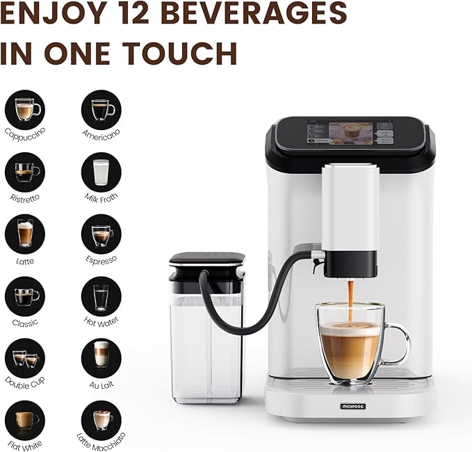 Mcilpoog WS-D5 Pro Fully Automatic Coffee Machine 12 Drinks Office or Home UseWi-Fi Enabled Liquid Volume &amp Temperature Cappuccino Latte Espresso Automatic Cleaning Super Automatic Coffee Ma